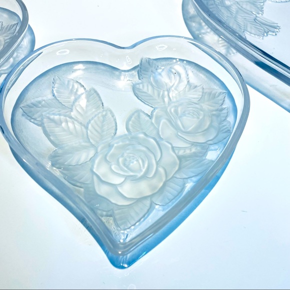 Studio Nova Winter Rose Big & Small Hearts Glass Dish Tray Frosted Vintage - Picture 8 of 14